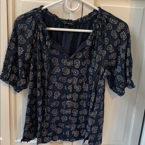Lucky brand navy/tan peasant style top